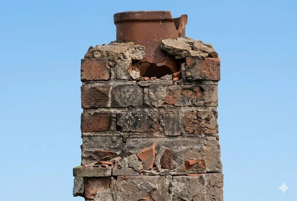 Damaged chimney crown before repair